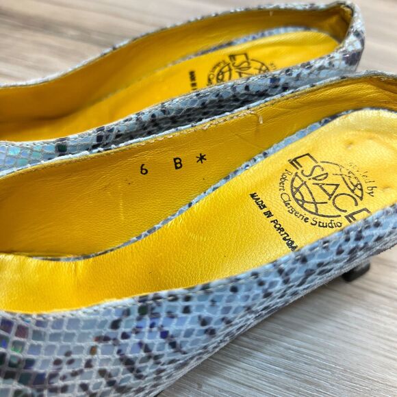 Espace Faux Snakeskin Leather Kitten Heel Slides 6 B Blue ROBERT CLERGERIE - Picture 9 of 13